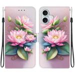 For iPhone 16 Crystal Texture Colored Drawing Leather Phone Case(Lotus)