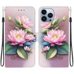 For iPhone 15 Pro Max Crystal Texture Colored Drawing Leather Phone Case(Lotus)