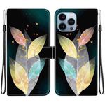 For iPhone 15 Pro Crystal Texture Colored Drawing Leather Phone Case(Colored Leaves)