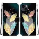 For iPhone 15 Crystal Texture Colored Drawing Leather Phone Case(Colored Leaves)