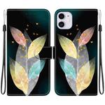 For iPhone 11 Crystal Texture Colored Drawing Leather Phone Case(Colored Leaves)