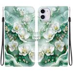 For iPhone 11 Crystal Texture Colored Drawing Leather Phone Case(Jade Flowers)