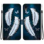 For iPhone XR Crystal Texture Colored Drawing Leather Phone Case(White Butterfly Feathers)