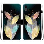 For iPhone XR Crystal Texture Colored Drawing Leather Phone Case(Colored Leaves)