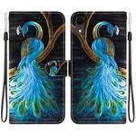 For iPhone XR Crystal Texture Colored Drawing Leather Phone Case(Peacock)