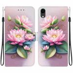 For iPhone XR Crystal Texture Colored Drawing Leather Phone Case(Lotus)