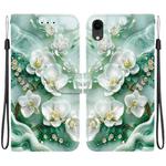 For iPhone XR Crystal Texture Colored Drawing Leather Phone Case(Jade Flowers)