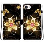 For iPhone SE 2024 Crystal Texture Colored Drawing Leather Phone Case(Gold Flower)