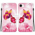 For iPhone SE 2024 Crystal Texture Colored Drawing Leather Phone Case(Pink Butterflies)