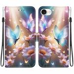 For iPhone SE 2024 Crystal Texture Colored Drawing Leather Phone Case(Butterfly Love Flower)