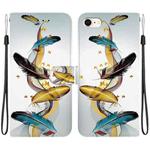 For iPhone 7 / 8 / SE 2022 Crystal Texture Colored Drawing Leather Phone Case(Gold Butterfly Feathers)