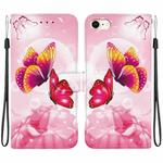 For iPhone 7 / 8 / SE 2022 Crystal Texture Colored Drawing Leather Phone Case(Pink Butterflies)