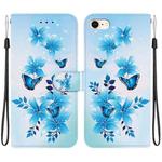For iPhone 7 / 8 / SE 2022 Crystal Texture Colored Drawing Leather Phone Case(Blue Butterflies)
