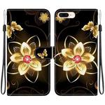 For iPhone 7 Plus / 8 Plus Crystal Texture Colored Drawing Leather Phone Case(Gold Flower)