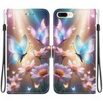 For iPhone 7 Plus / 8 Plus Crystal Texture Colored Drawing Leather Phone Case(Butterfly Love Flower)