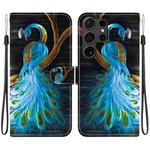 For Samsung Galaxy S24 Ultra 5G Crystal Texture Colored Drawing Leather Phone Case(Peacock)