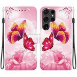 For Samsung Galaxy S24 Ultra 5G Crystal Texture Colored Drawing Leather Phone Case(Pink Butterflies)