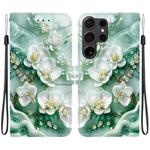 For Samsung Galaxy S24 Ultra 5G Crystal Texture Colored Drawing Leather Phone Case(Jade Flowers)