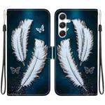 For Samsung Galaxy S24 5G Crystal Texture Colored Drawing Leather Phone Case(White Butterfly Feathers)