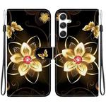 For Samsung Galaxy S23 FE 5G Crystal Texture Colored Drawing Leather Phone Case(Gold Flower)