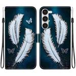 For Samsung Galaxy S23 5G Crystal Texture Colored Drawing Leather Phone Case(White Butterfly Feathers)