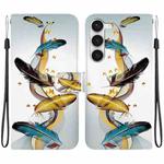 For Samsung Galaxy S23+ 5G Crystal Texture Colored Drawing Leather Phone Case(Gold Butterfly Feathers)