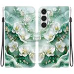 For Samsung Galaxy S23+ 5G Crystal Texture Colored Drawing Leather Phone Case(Jade Flowers)