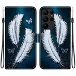 For Samsung Galaxy S23 Ultra 5G Crystal Texture Colored Drawing Leather Phone Case(White Butterfly Feathers)