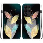 For Samsung Galaxy S23 Ultra 5G Crystal Texture Colored Drawing Leather Phone Case(Colored Leaves)