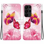 For Samsung Galaxy S23 Ultra 5G Crystal Texture Colored Drawing Leather Phone Case(Pink Butterflies)