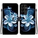 For Samsung Galaxy S23 Ultra 5G Crystal Texture Colored Drawing Leather Phone Case(Black Orchid)