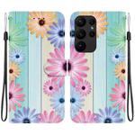 For Samsung Galaxy S23 Ultra 5G Crystal Texture Colored Drawing Leather Phone Case(Sunflowers)