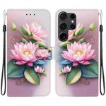 For Samsung Galaxy S22 Ultra 5G Crystal Texture Colored Drawing Leather Phone Case(Lotus)