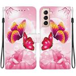 For Samsung Galaxy S22 5G Crystal Texture Colored Drawing Leather Phone Case(Pink Butterflies)