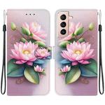 For Samsung Galaxy S22 5G Crystal Texture Colored Drawing Leather Phone Case(Lotus)