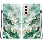 For Samsung Galaxy S22 5G Crystal Texture Colored Drawing Leather Phone Case(Jade Flowers)