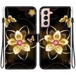 For Samsung Galaxy S21+ 5G Crystal Texture Colored Drawing Leather Phone Case(Gold Flower)