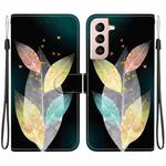 For Samsung Galaxy S21+ 5G Crystal Texture Colored Drawing Leather Phone Case(Colored Leaves)