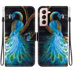 For Samsung Galaxy S21+ 5G Crystal Texture Colored Drawing Leather Phone Case(Peacock)
