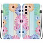 For Samsung Galaxy S21+ 5G Crystal Texture Colored Drawing Leather Phone Case(Sunflowers)