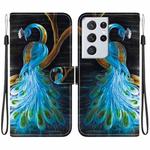 For Samsung Galaxy S21 Ultra 5G Crystal Texture Colored Drawing Leather Phone Case(Peacock)