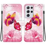 For Samsung Galaxy S21 Ultra 5G Crystal Texture Colored Drawing Leather Phone Case(Pink Butterflies)