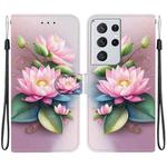 For Samsung Galaxy S21 Ultra 5G Crystal Texture Colored Drawing Leather Phone Case(Lotus)