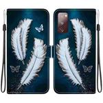 For Samsung Galaxy S20 FE Crystal Texture Colored Drawing Leather Phone Case(White Butterfly Feathers)