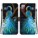 For Samsung Galaxy S20 FE Crystal Texture Colored Drawing Leather Phone Case(Peacock)