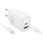 hoco N63 PD30W+QC3.0 Charger Set with 1m Type-C to 8 Pin Cable, Specification:EU Plug(White)