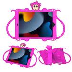 For iPad 10.2 Cartoon Monkey Kids Tablet Shockproof EVA Protective Case with Holder & Shoulder Strap & Handle(Rose Red)