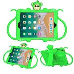 For iPad 9.7 (2017) Cartoon Monkey Kids Tablet Shockproof EVA Protective Case with Holder & Shoulder Strap & Handle(Green)