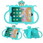 For iPad 9.7 (2017) Cartoon Monkey Kids Tablet Shockproof EVA Protective Case with Holder & Shoulder Strap & Handle(Turquoise)