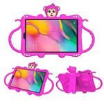 For Samsung Galaxy Tab A 10.1 (2019) T510 / T515 Cartoon Monkey Kids Tablet Shockproof EVA Protective Case with Holder & Shoulder Strap & Handle(Rose Red)